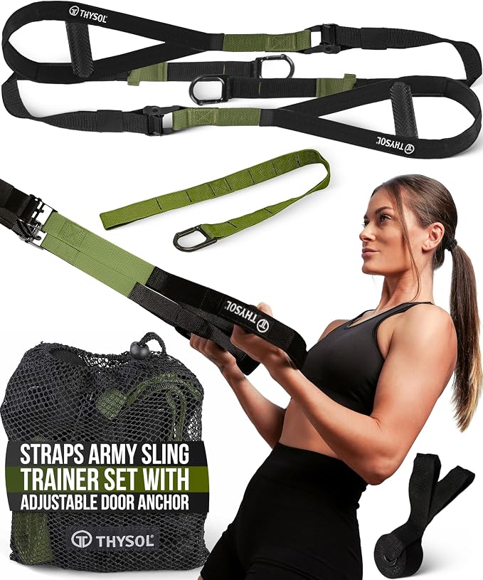THYSOL Resistance Trainer Pro Xtreme Straps Army | Sling Trainer Set with Adjustable Door Anchor | Fitness Home Workouts - Suitable for Travelling & for Training Indoor & Outdoor