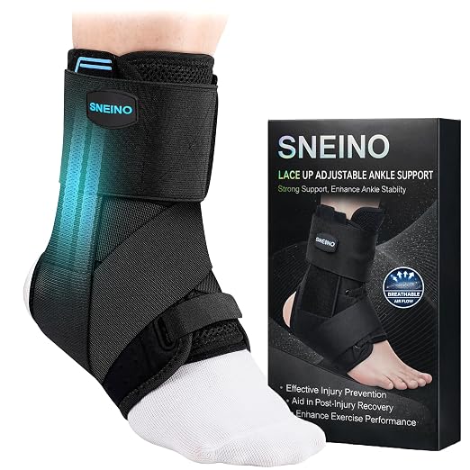 Ankle Brace for Women & Men, Hook-and-Loop Straps, 4 Support Bars, S | Breathable fabric, removable support bars, adjustable compression, Achilles support, ankle sprain recovery, soccer, running