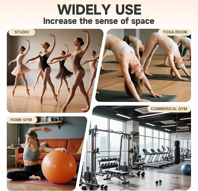 Hasipu 3Pcs 48''x24'' Home Gym Mirror Large Full Length Wall Mounted Full Body Mirror for Yoga Dance Fitness Exercise Studio Bedroom Garage, Frameless Tempered Glass Workout Mirrors Walnut Rectangular
