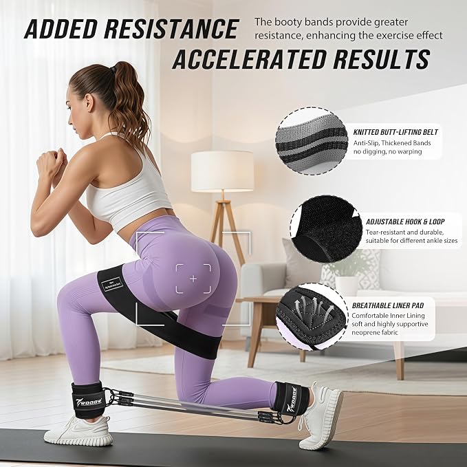 WOQQW Resistance Bands Set - Ankle Resistance Bands with Cuffs for Legs & Glute Workout, Fabric Booty Bands for Women, Home Gym Exercise Equipment for Hip, Pilates, Fitness, Yoga, Physical Therapy