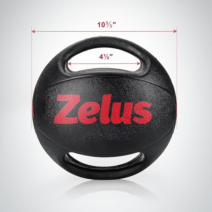 ZELUS Medicine Ball with Dual Grip| 10/20 lbs Exercise Ball |Weight Ball with Handles| Textured Grip Exercise Ball |Strength Training| Core Workouts | 10/20 lb, eco-friendly odorless rubber, dual anti-skid grips, for core strength training mobility, ho...
