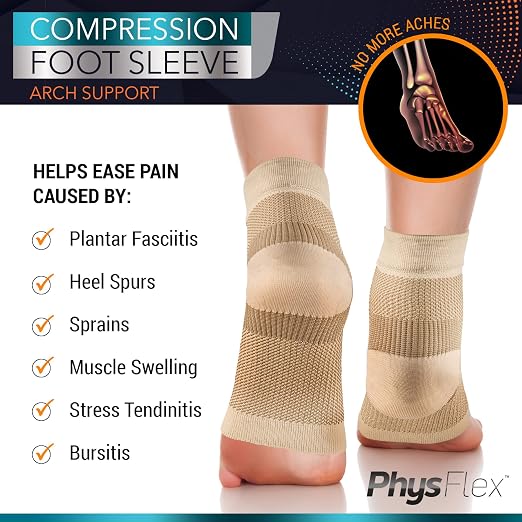 PhysFlex Ankle Brace Support - Ankle Compression Sleeve - Foot Brace for Women & Men - Tendonitis & Arthritis Ankle Brace Sports Running, Plantar Fasciitis Relief & Stabilizing Ankle Wrap