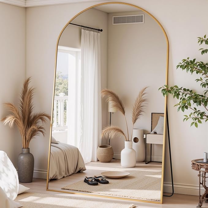 Full Length Mirror, 76"x44" Arched Full Body Mirror, Floor Mirrors with Stand, Body Mirrors Standing Hanging Leaning Against Wall,Aluminum Frame Mirrors for Bedroom Cloakroom,Living Room,Gold