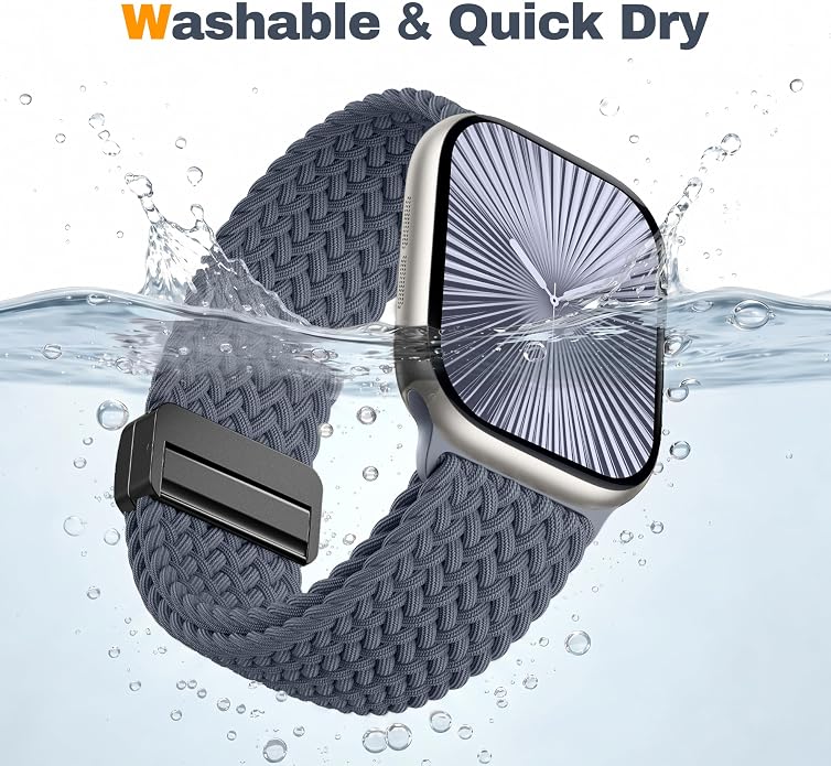 Laffav Braided Stretchy Band Compatible with Apple Watch Bands 42mm 40mm 41mm 38mm 44mm 45mm 46mm 49mm for Women Men, Magnetic Nylon Solo Loop Sport Strap for iWatch Series 11 10 9 8 7 6 5 4 SE Ultra