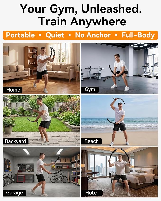 Weighted Ropeless Battle Ropes – Cordless Battle Ropes, Portable & Quiet Home Gym Workout Equipment | Low-Impact HIIT & Strength Training for Men & Women | Includes Workout Poster-Black