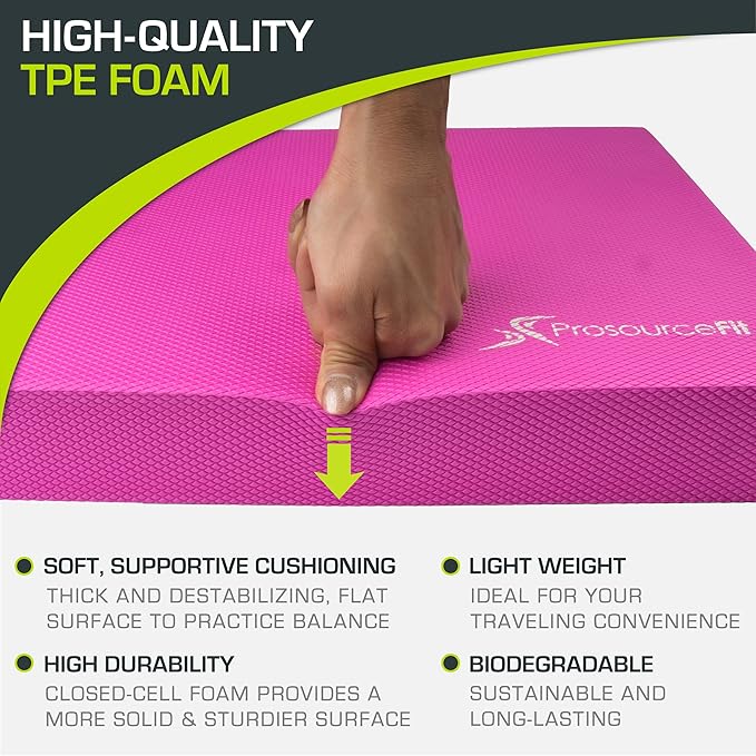 ProsourceFit Exercise Balance Pad, Non-Slip Cushioned Foam Mat & Knee Pad for Fitness and Stability Training, Yoga, Physical Therapy