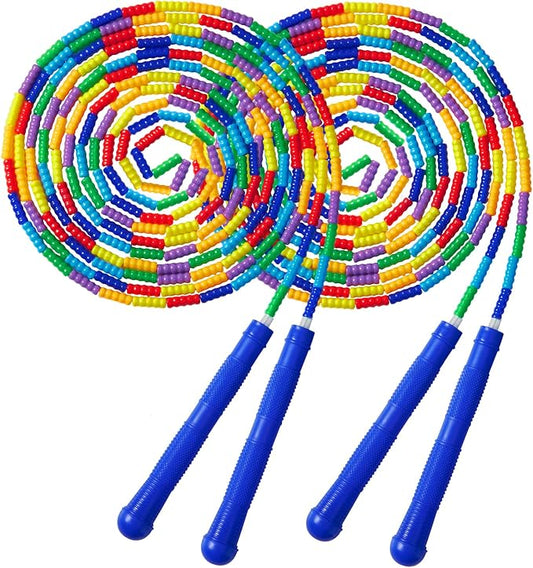 Long Double Dutch Jump Rope 16 Ft 2 Pack, Soft Beaded Skipping Ropes for Kids Adults, Plastic Segmented Jump Rope Multiplayer Group