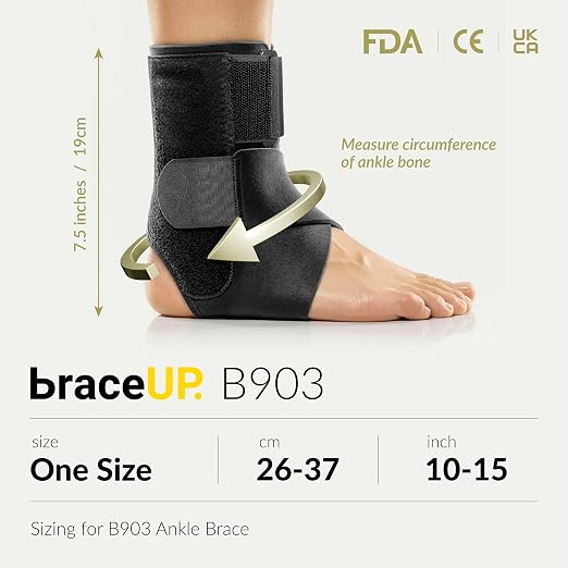 BraceUP Ankle Brace - Relieve Pain, Enhance Stability for Foot Pain, Sprained Ankle, Achilles Tendonitis, Men and Women (Black)