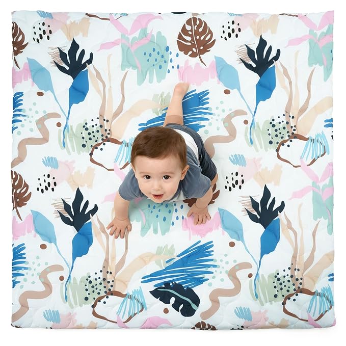 1.6" Thick Baby Play Mat, 50x50 Removable & Machine Washable Cover | Padded Memory Foam, Non-Slip Backing, 100% Baby-Safe Materials, Tummy Time Crawling, Outdoor, Bedroom, Living Room, Nursery