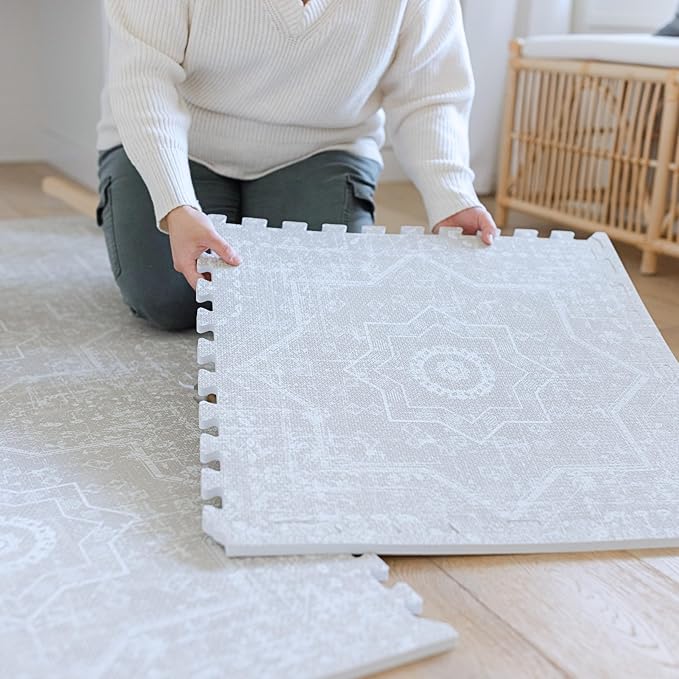 Little Landings Baby Play Mat for Floor - Layla (8x8ft) - Premium EVA Foam Play Mat for Babies & Toddlers (Ages 0-5+) - Non-Toxic Playmat for Tummy Time, Crawling & Playroom - Stylish & Comfortable