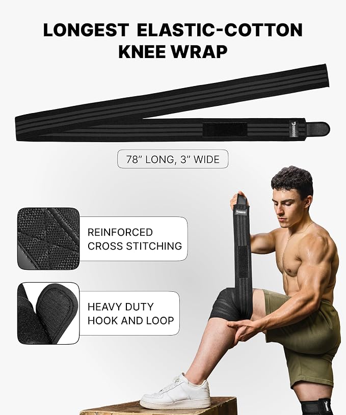 DMoose Fitness Knee Sleeves for Weightlifting (Pair) 78" Knee Wraps for Squats, Powerlifting & Joint Stability