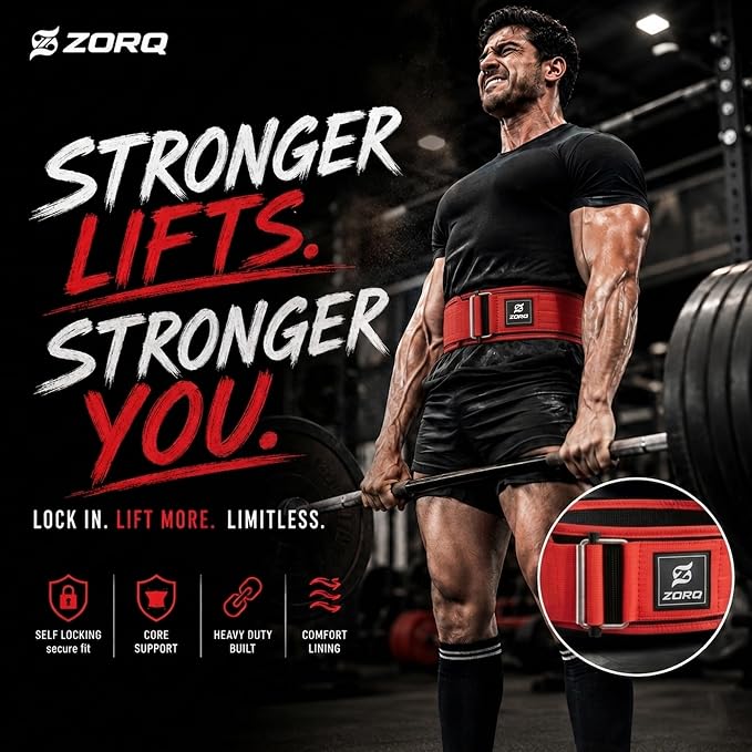 ZORQ Self-Locking Weight Lifting Belt - 4 Inch Wide Quick-Locking Gym Belt for Men & Women - Professional Weightlifting Belt for Olympic Lifting, CrossFit, Squats & Deadlifts - Back Support