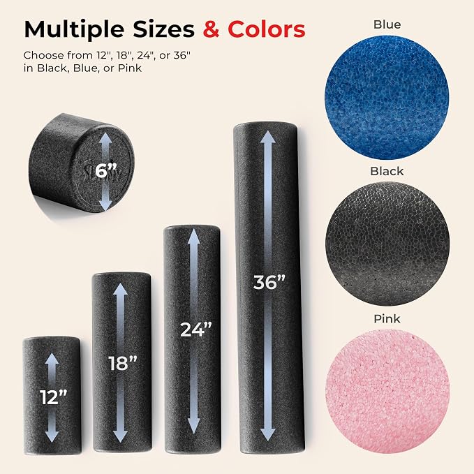 Sunny Health & Fitness 12" Black High-Density Yoga Foam Roller | Muscle Relief, Physical Therapy, Post-Workout Recovery, Improved Flexibility, Home, Gym, Rehab Use, Full-Body Use