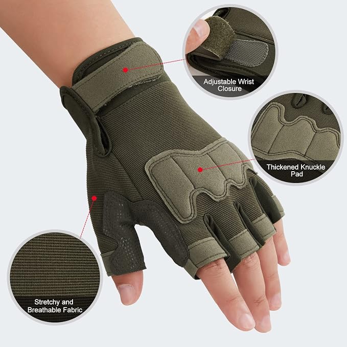 FIORETTO Fingerless Gloves for Men, Breathable Grip Palm Gloves for Motorcycle Riding, Driving, Cycling, Exercise, Workout, Climbing, Hiking and Outdoor Activities M210603