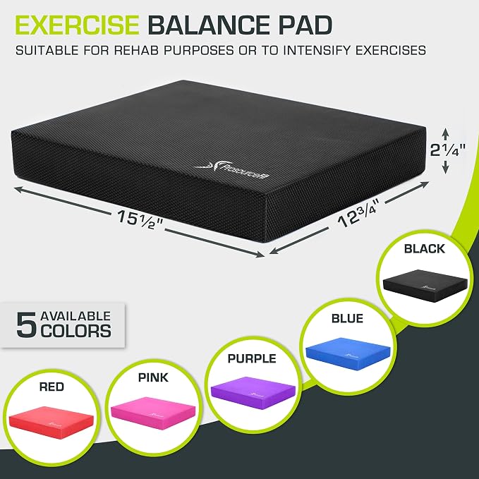 ProsourceFit Exercise Balance Pad, Non-Slip Cushioned Foam Mat & Knee Pad for Fitness and Stability Training, Yoga, Physical Therapy