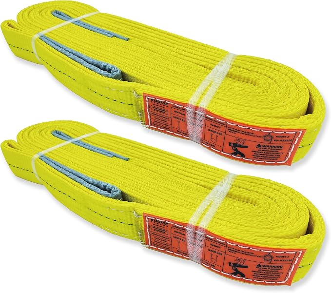 2-Ply Lifting Sling Straps 2”x 20ft - 6200lbs Vertical Capacity Heavy Duty Flat Eye Lift Sling, for Rigging Moving Towing Hoisting -2Pack - Kodiak Straps
