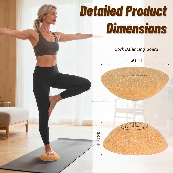 Cork Balance Board Kit, Foot & Ankle Strengthener with Massage Roller/Ball,Balance Board Half & Half-Moon Ball, for Enhance Mobility & Prevent Falls Improve Foot Function for Home/Office/Gym