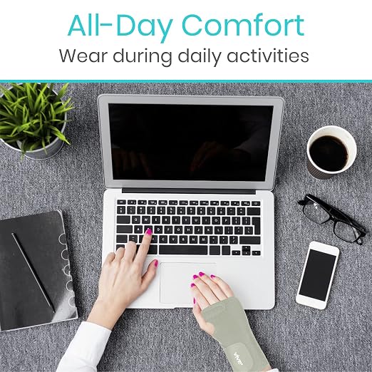 Vive Wrist Brace - Carpal Tunnel Hand Compression Support Wrap for Men | Women, Tendinitis, Bowling, Sports Injuries Pain Relief - Removable Splint - Universal Ergonomic Fit (Gray, Right)