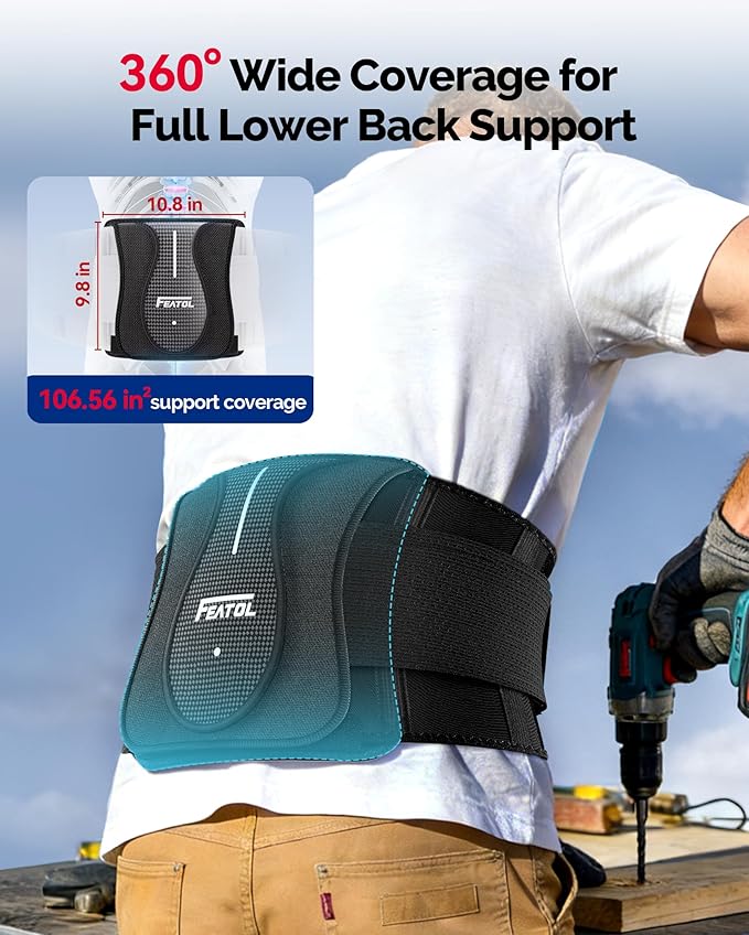 FEATOL Back Brace for Lower Back Pain Wide Coverage 360° Strong Lumbar Support with Removable Pad, Adjustable Waist Support Belt for Men Women, Size XX-Large 38.6"-51.2''