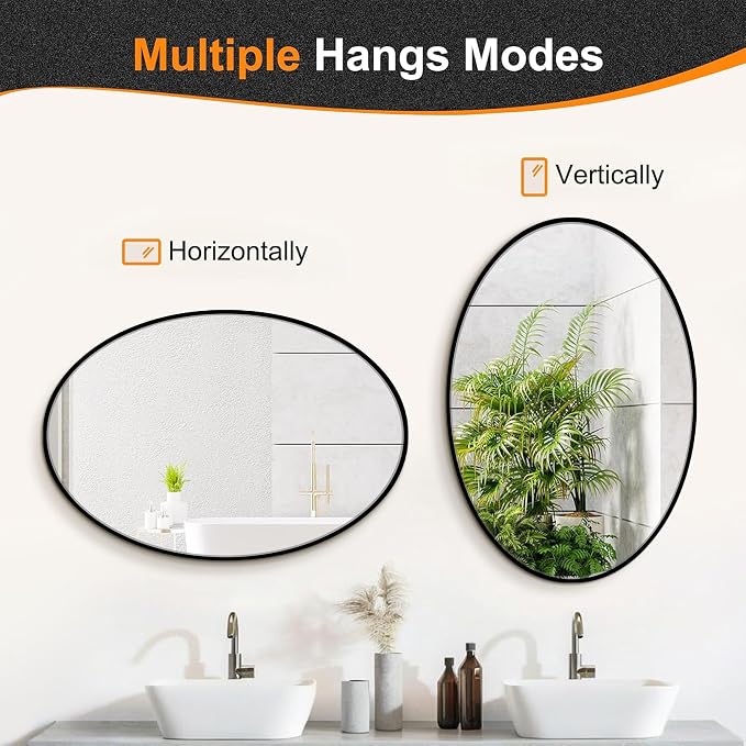 Oval Bathroom Vanity Mirror for Wall, 38''x26'' Black Oval Bathroom Mirror for Over Sink, Bedroom, Living Room, Entryway, HD Tempered Glass, Wall Mounted Horizontally or Vertically