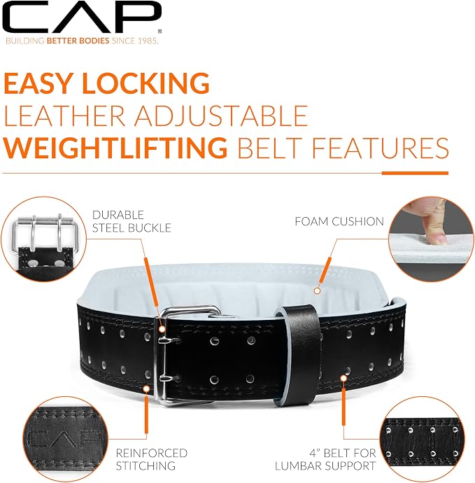 CAP Barbell Premium Leather Weightlifting Belt – Heavy-Duty Support for Squats, Deadlifts, and Core Stability