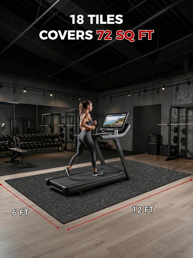 0.79" Extra Thick Rubber Top Gym Flooring, 18 Tiles 72 Sq Ft Heavy Duty Interlocking Exercise Mats, High Density EVA Foam Non-Slip Workout Mat for Home Gym & Garage, 24x24in, Black/White
