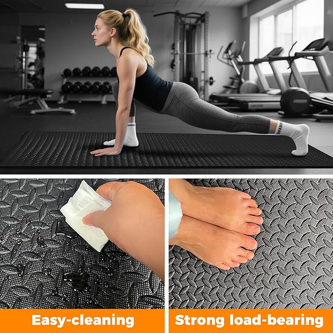 4x6ft Gym Floor Mat 10mm Thick - Large TPE/NPE Foam Workout Mat for Home Gym, Garage Floor, Yoga & Exercise - Non-Slip Eco-Friendly Fitness Mat (Black)