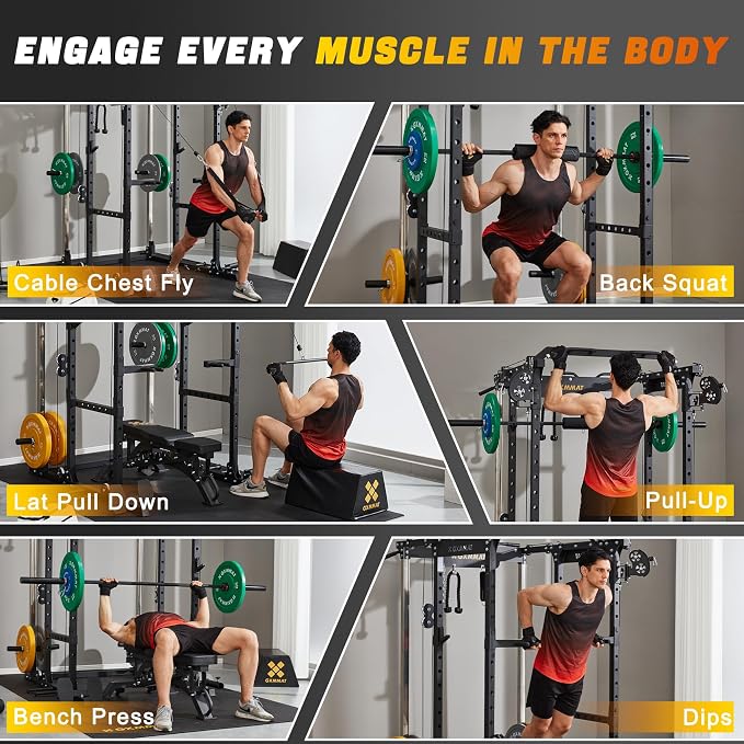 Gxmmat X6 Power Cage, 2200LB Multi-Function Power Rack with Independent Dual Aluminum Pulley System, Squat Rack for Home Gym Strength Training Equipment, Weight Garage Cage with More Attachments