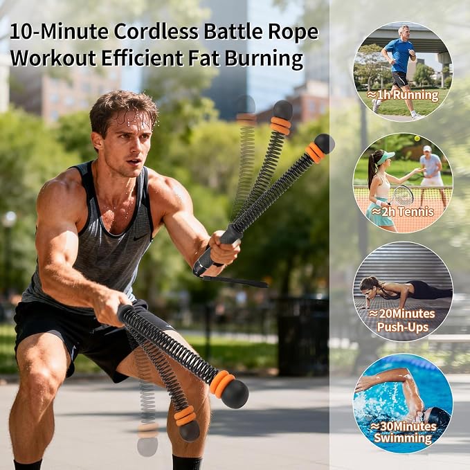 Ropeless Battle Rope, Portable Adjustable Strength Training for Home Gym | Quiet Apartment Friendly, Upgraded Cordless Heavy-Duty Weighted, Full Body HIIT Workout with Storage Bag for Men and Women