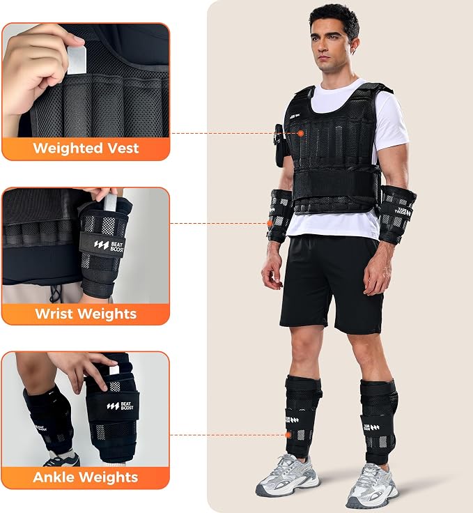 Weighted Vest Steel Plates Weight Adjustable 5lb/10/lb/20lb for BeatBoost Weight Vest Wrist Ankle Weight Women Men