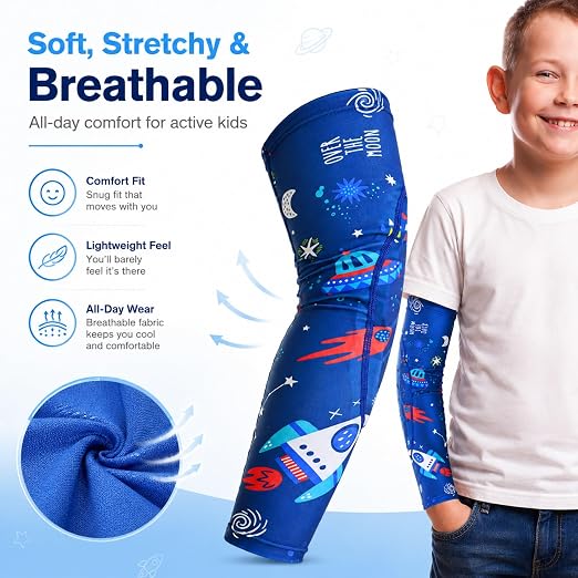 AceList Space Elbow Pads for Kids, Youth Volleyball Arm Sleeves for Boys Girls, Protective Compression Gear for Basketball Football Wrestling, Anti-Slip Stay-Up Protective Gear, 1 Pair (Size L)
