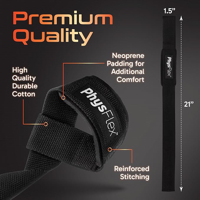 Grip Lifting Straps for Weightlifting and Strength Training, Premium Cotton and Padded Wrist Wraps, Gym Deadlift for Men & Women