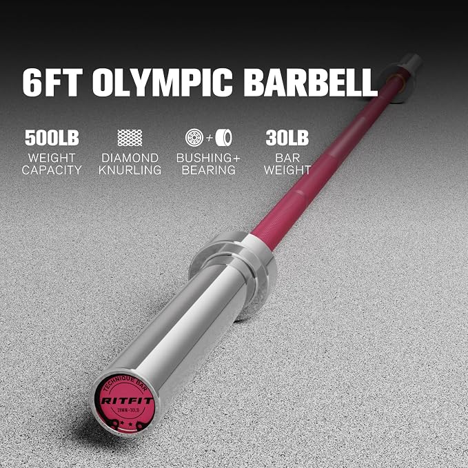RITFIT Olympic Barbell 4ft/6ft - 2 Inch Weight Bar for Strength Training, Weightlifting, Squat, Deadlift, Bench Press, Curl, Overhead Press - 350lbs/500lbs Capacity