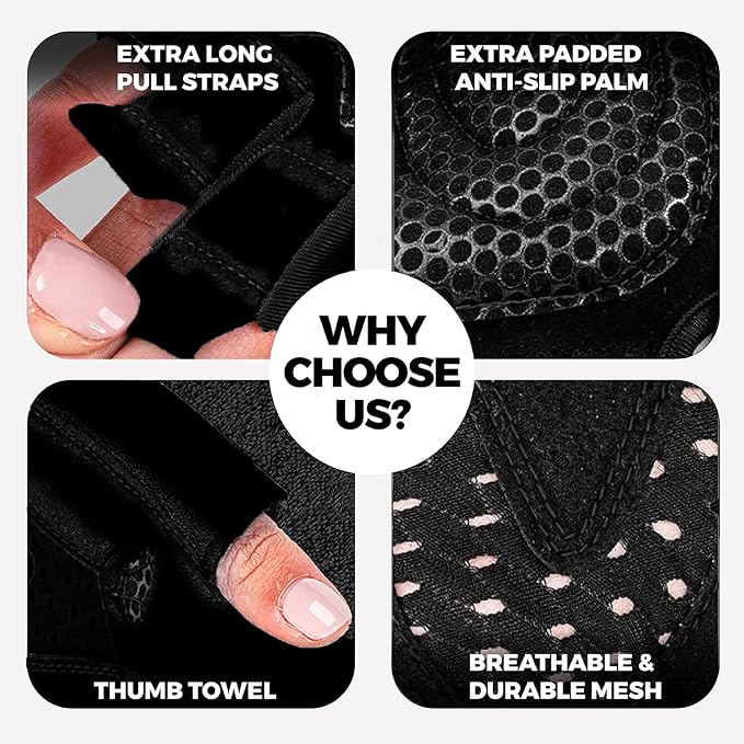 MhIL Workout Gloves for Women – Breathable Gym Gloves for Women with Palm Protection and Enhanced Grip – Padded Weight Lifting Glove for Womens with Wrist Wraps Support Weightlifting Exercise Cycling