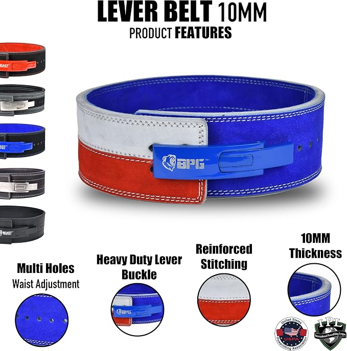 Beast Power Gear Weight Lifting Belt Lever Buckle 10MM 13MM Thick & 4 Inches Free Strap Weightlifting, Powerlifting, Deadlifts, Squats Men Women