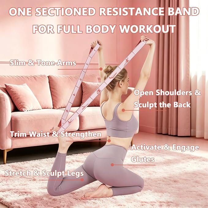 Fabric Exercise Straps, Number Stretch Resistance Bands with 10/12 Loops | Stretching Strap for Exercise, Physical Therapy, Rehab & Flexibility, Home Gym Equipment for Yoga, Pilates, Dance, Gymnastics