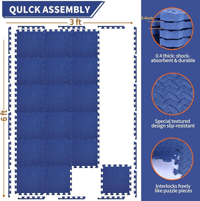 Gym Flooring for Home Gym, 18 PCS Anti-Slip Interlocking Foam Floor Tiles, 12.6"x12.6"x0.4" EVA Exercise Mats, Puzzle Floor Mat For Workout, Yoga, Kids Play Area, Treadmill, Garage