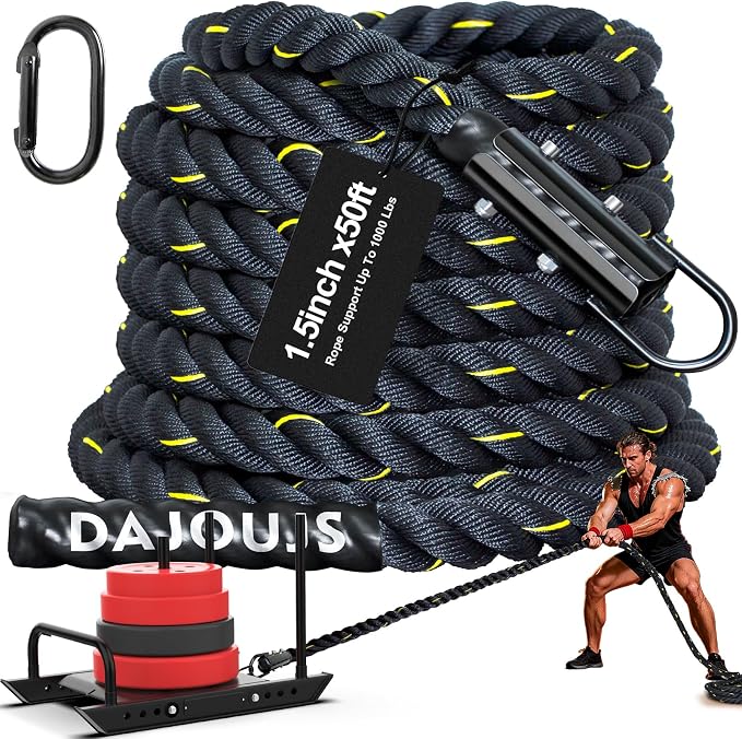 Weight Workout Sled Pulling Rope - 1.5 Inch x 50FT Heavy Duty Workout Sled Pull Rope for Tire Pulling, Football Training - Fitness Resistance Exercise Equipment for Men & Women