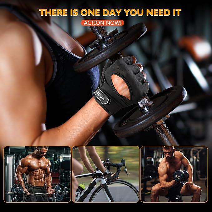 ihuan New Breathable Workout Gloves for Women & Men - No More Sweaty & Full Palm Protection Gym Exercise, Cycling， Fitness, Weightlifting, Pull-ups, Deadlifting, Rowing