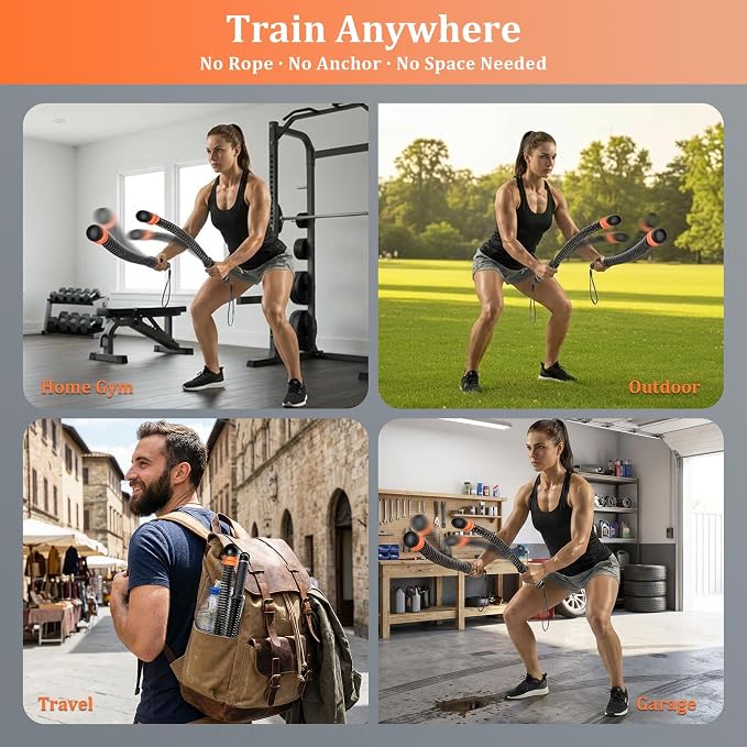 2pcs Adjustable Ropeless Weighted Cordless Battle Ropes for Home Gym(Black) | Portable Exercise Training Rope for Indoor and Outdoor Home Gym Workout, Adjustable Weighted Cordless Ropeless Battle Ropes