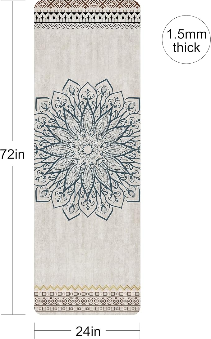 nuveti Printed Travel Yoga Mat 1/16 Inch Thick Non Slip Fitness Workout Mat | with Carrying Bag, Foldable Lightweight Suede & Natural Rubber Yoga Mat for Yoga Pilates and Fitness 72" L x 24" W x 1.5mm