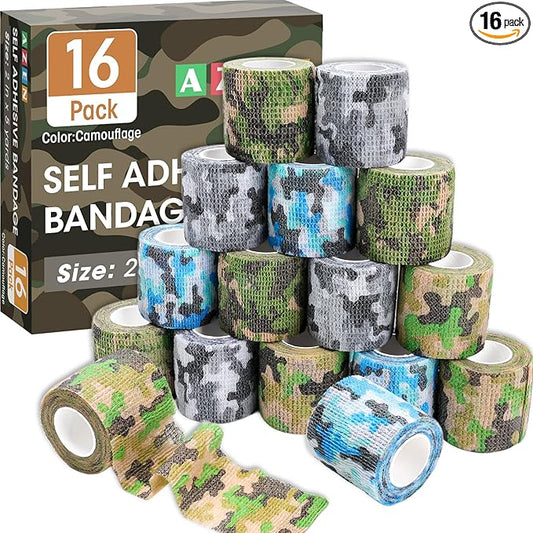 AZEN 16 Pack Camo Self Adhesive Bandage Wrap, 2" X 5 Yards Elastic Cohesive Bandage Wrap, Athletic Tape, Vet Wrap, Ankle Tape, Tattoo Tape Wrap (Camo)