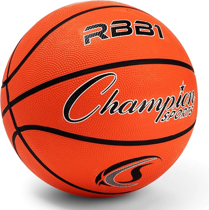Champion Sports Rubber Basketballs – Durable Indoor & Outdoor Training & Recreational Game Balls, Multiple Sizes & Colors