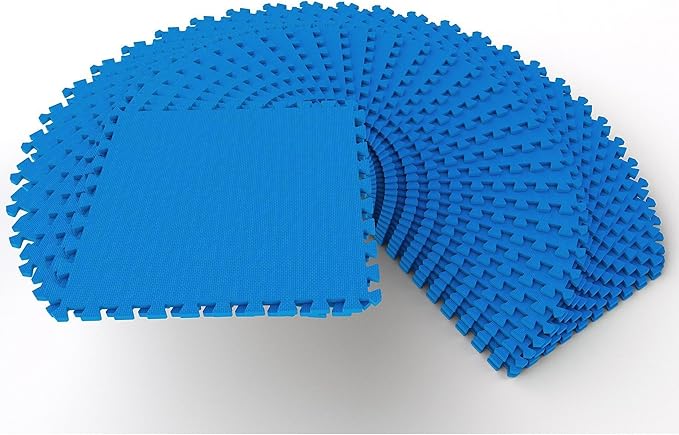 BalanceFrom Puzzle Exercise Mat 1/2" Thick, EVA Interlocking Foam Floor Tiles for Home Gym, Mat for Home Workout Equipment, Floor Padding for Kids, Blue, 24 in x 24 in x 1/2 in, 144 Sq Ft - 36 Tiles | Tiles for Home Gym, Mat for Home Workout Equipment,...