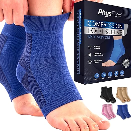 PhysFlex Ankle Brace Support - Ankle Compression Sleeve - Foot Brace for Women & Men - Tendonitis & Arthritis Ankle Brace Sports Running, Plantar Fasciitis Relief & Stabilizing Ankle Wrap