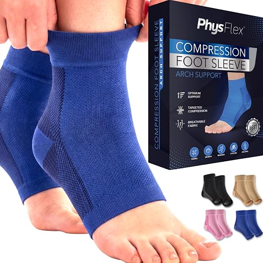 PhysFlex Ankle Brace Support - Ankle Compression Sleeve - Foot Brace for Women & Men - Tendonitis & Arthritis Ankle Brace Sports Running, Plantar Fasciitis Relief & Stabilizing Ankle Wrap