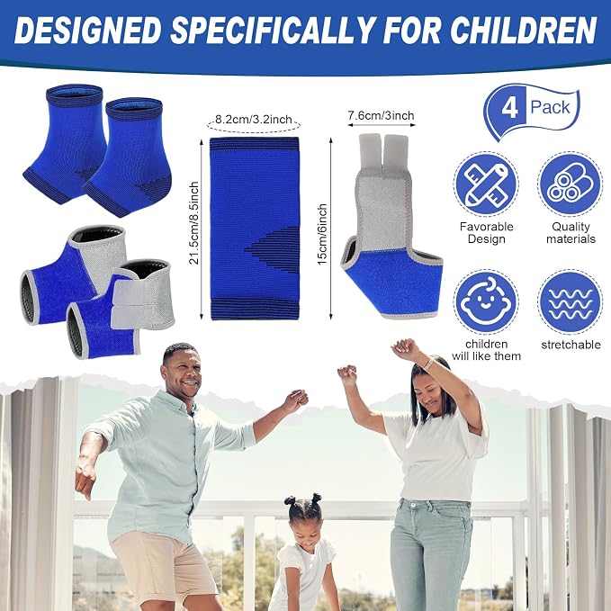 Tarpop 2 Pairs Kids Ankle Brace Set Foot Support Stabilizer Wraps Protector Guard Knitted Ankle Sleeve Sock Support Compression Socks for Injury Prevention (S, Blue)