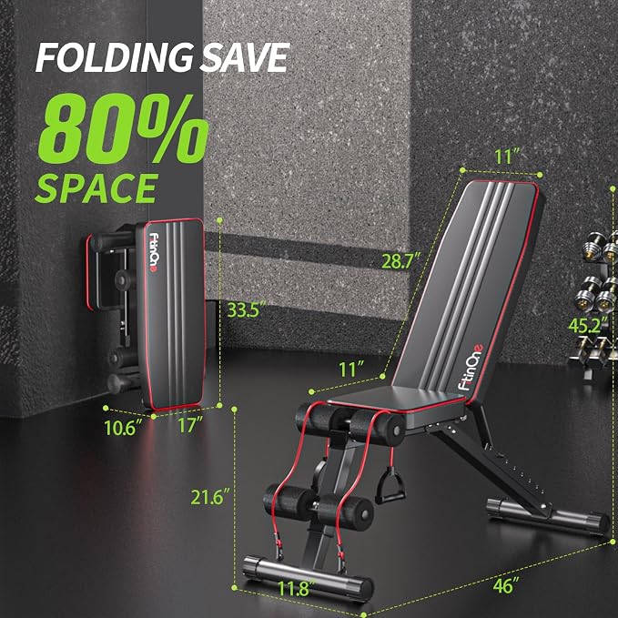 FitinOne Adjustable Folding Weight Bench for Home Gym, 660 lbs Capacity Multi-Functional Workout Bench Sturdy Durable for Full Body