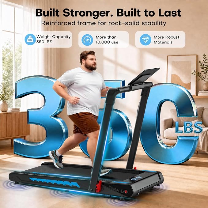 Treadmill with Speaker, 6-in-1 7.5MPH Foldable Treadmill for Home with App Compatible, Walking Pad with 10% Incline, LED Display, 3.0HP Brushless Drive, 350 LB Weight Capacity, 12 HIIT Programs