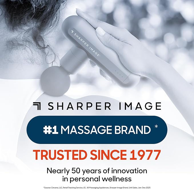 Sharper Image PowerBoost Max Massage Gun [2026 Version] Anti-Stall Deep Tissue Percussion Massager| 7 Speeds| Workout Muscle Recovery| Pain Relief| Back & Shoulder Massage Tool| Gifts for Men Women